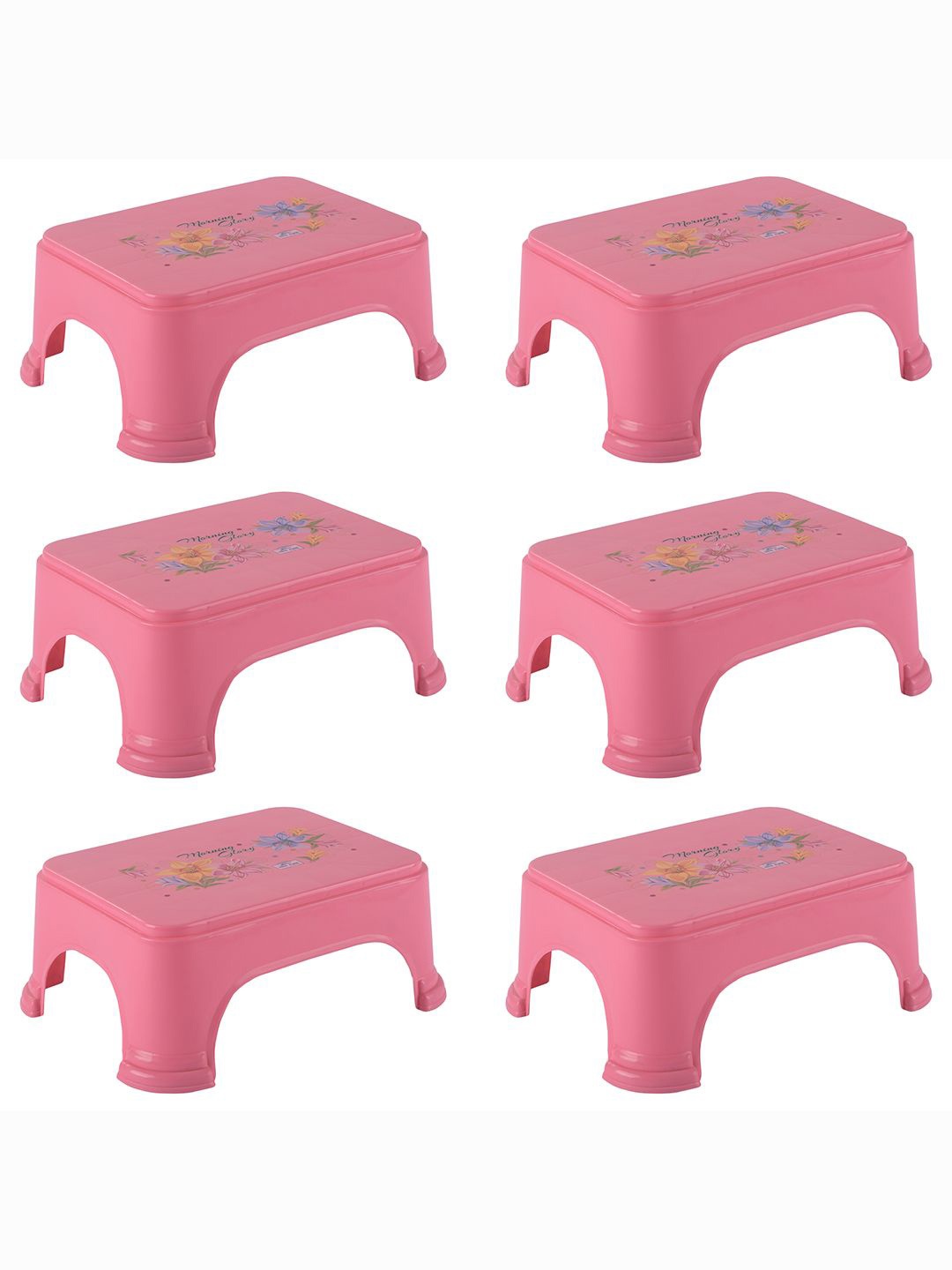 

Kuber Industries 6-Pcs Pink & Yellow Printed Strong & Durable Bathroom Stools