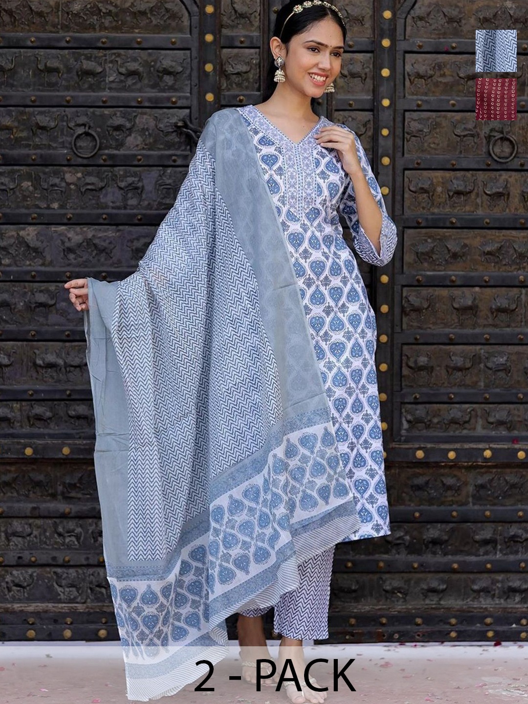 

KALINI Women Ethnic Motifs Printed Regular Kurta with Trousers & With Dupatta, Blue