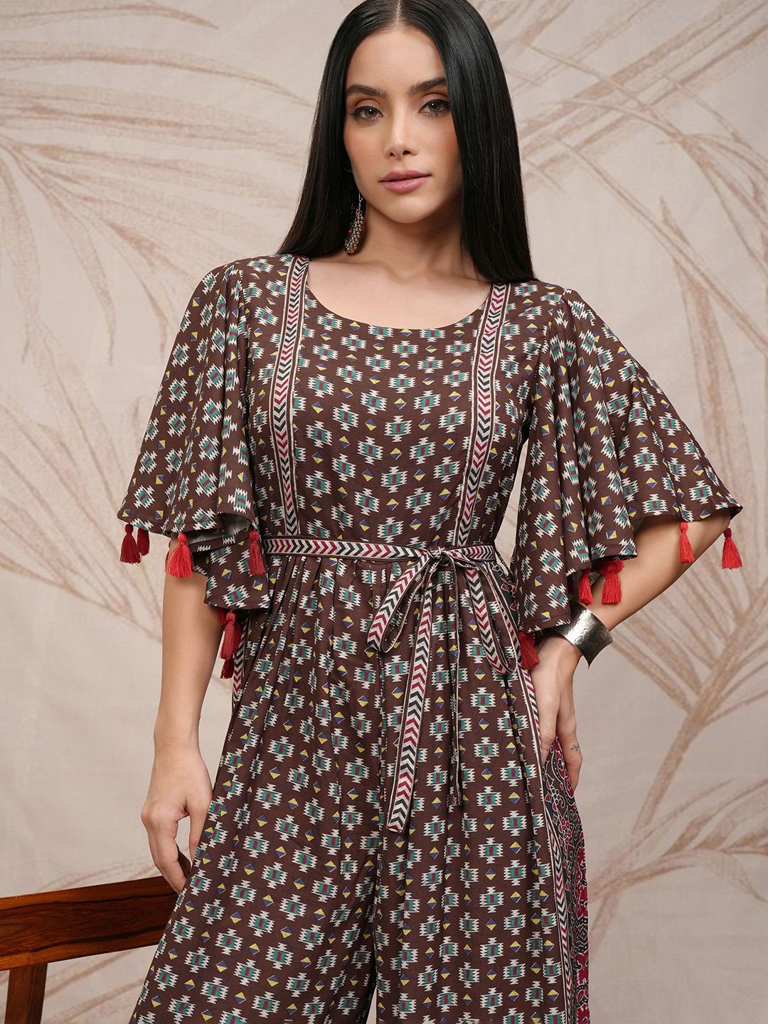 

Vishudh Women Cee Printed Jumpsuit, Coffee brown