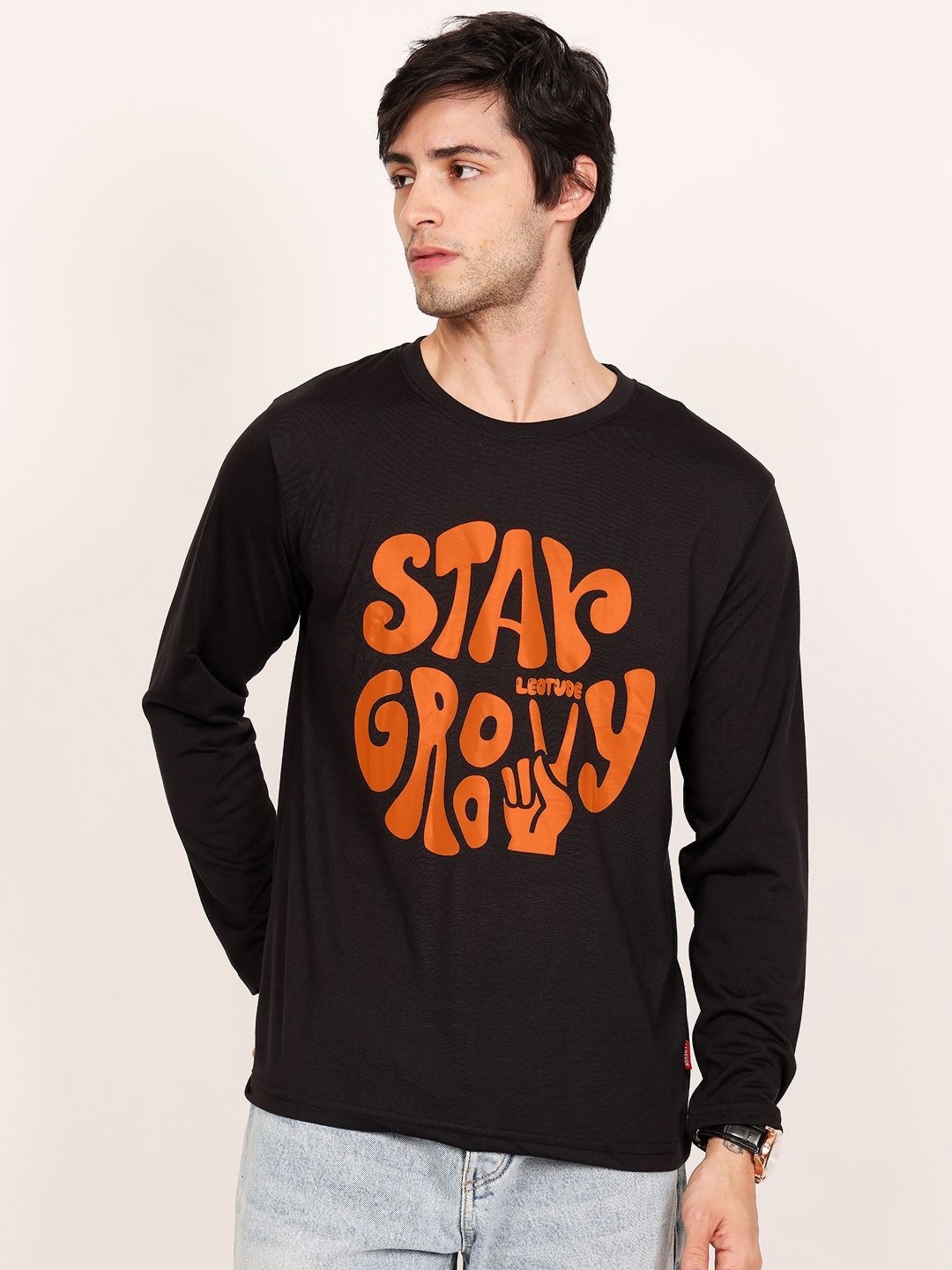 

Leotude Men Typography Printed Round Neck Cotton T-shirt, Black