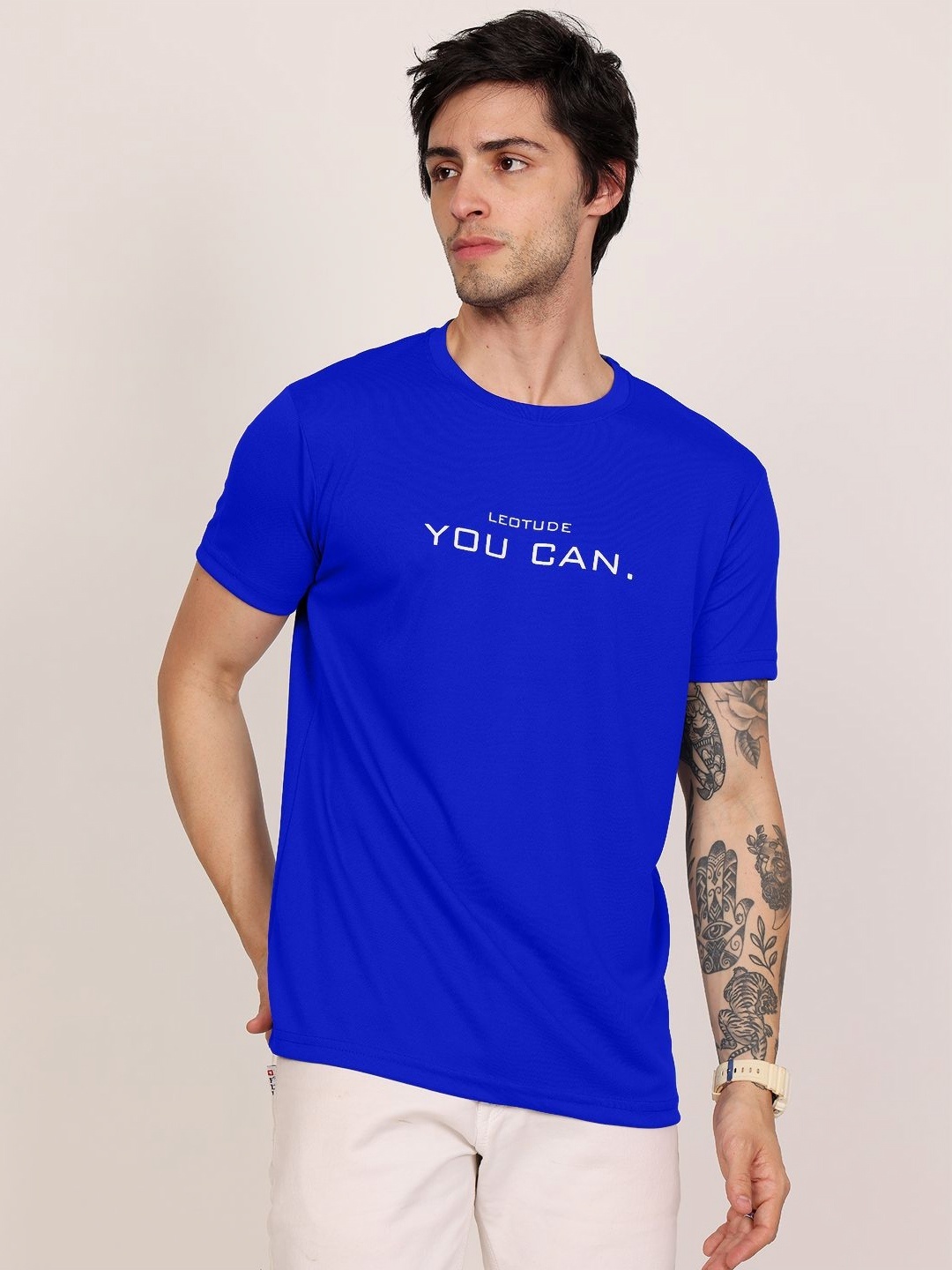 

Leotude Men Typography Printed Round Neck T-shirt, Blue