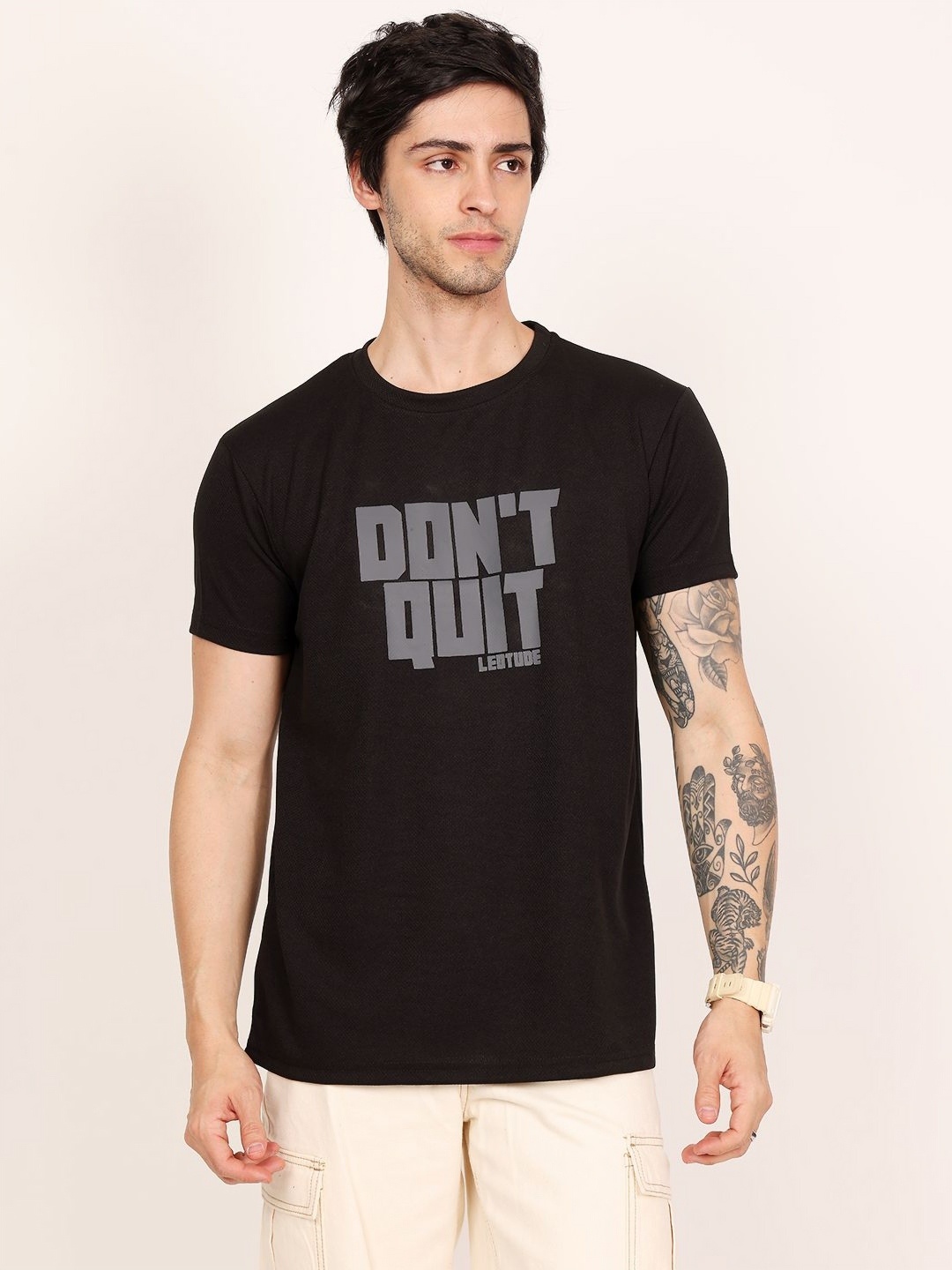

Leotude Men Typography Printed Round Neck T-shirt, Black