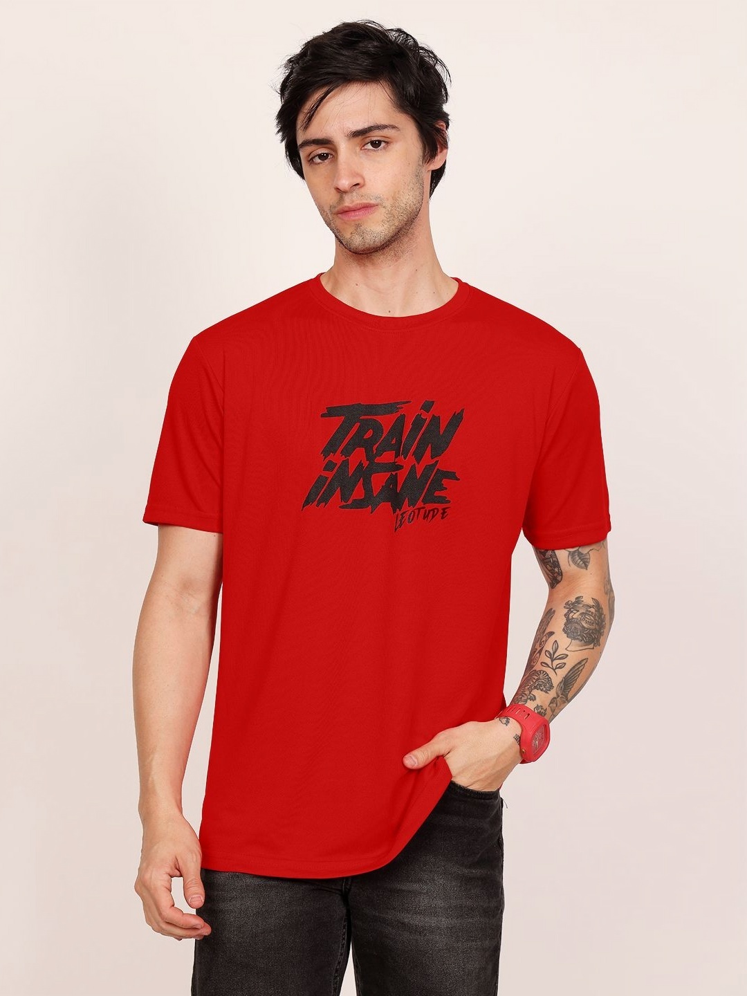 

Leotude Men Typography Printed Round Neck T-shirt, Red