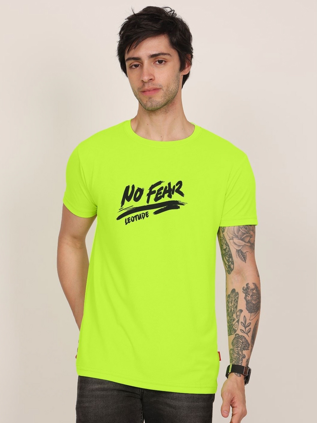

Leotude Men Typography Printed Round Neck T-shirt, Green