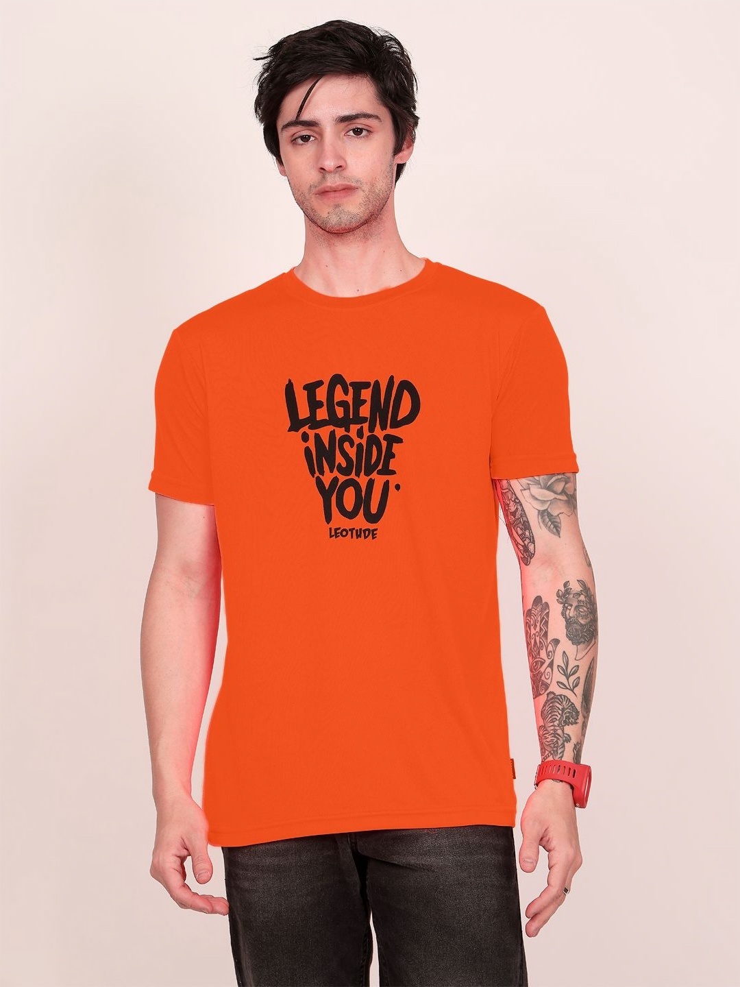 

Leotude Men Graphic Printed Round Neck T-shirt, Orange