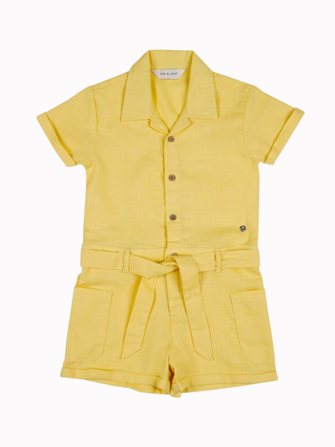 

Gini and Jony Girls Shirt Collar Short Sleeves Jumpsuit, Yellow