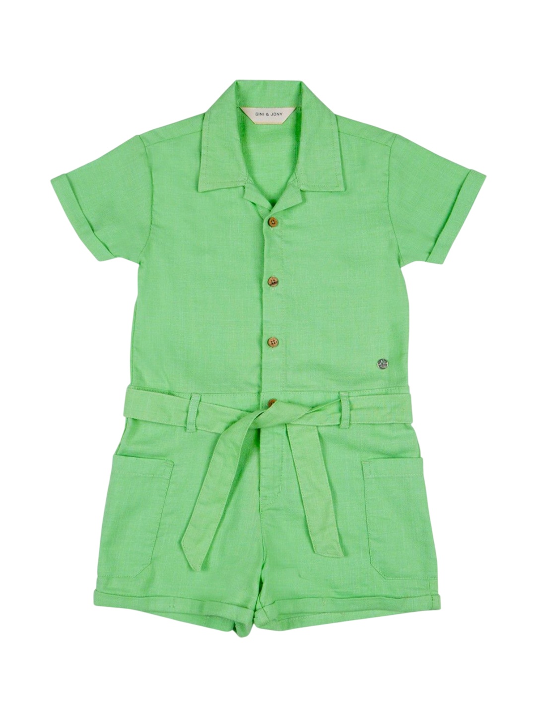 

Gini and Jony Girls Cotton Short Sleeves Jumpsuit, Green