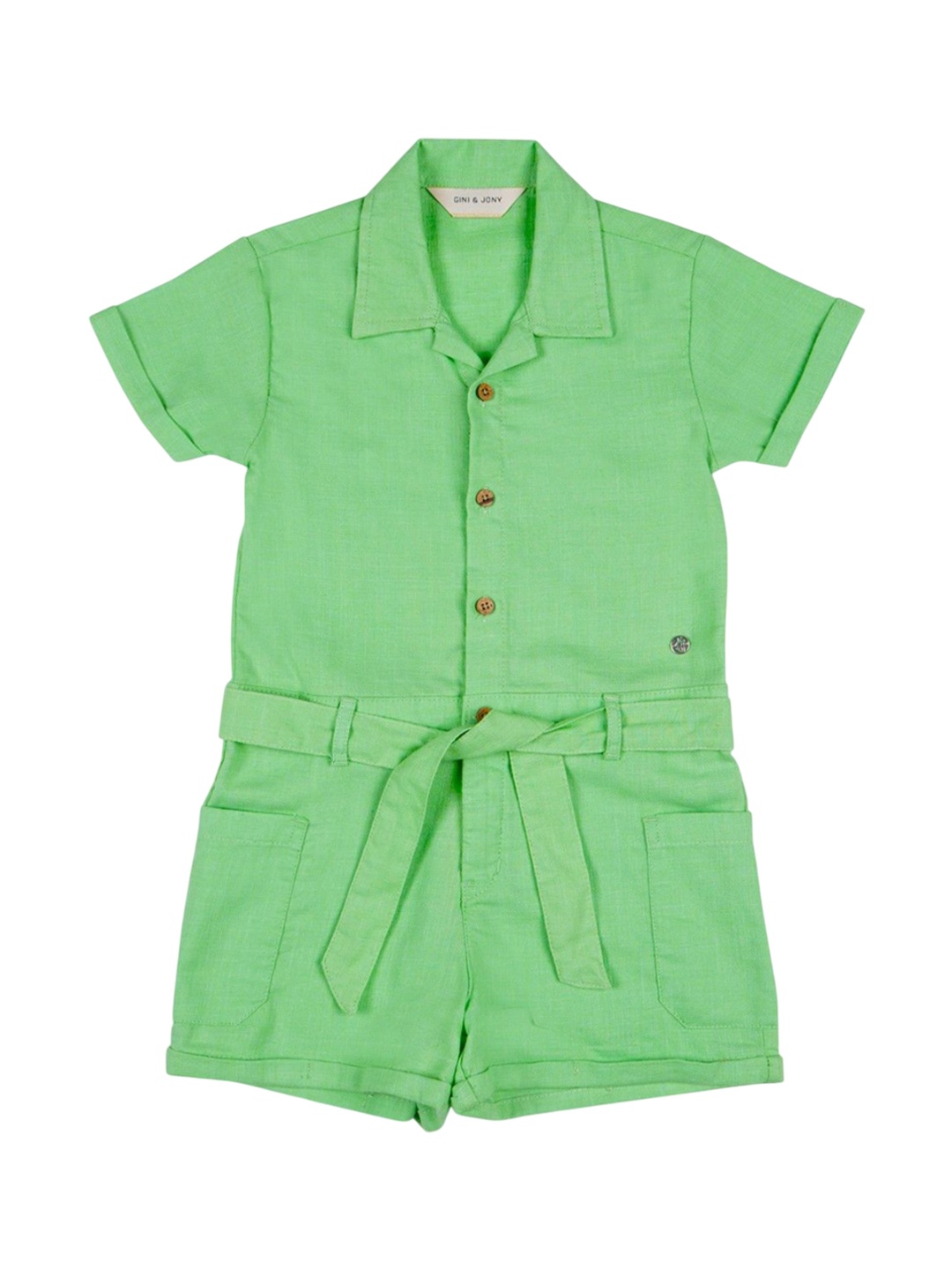 

Gini and Jony Girls Short Sleeves Cotton Playsuit, Green