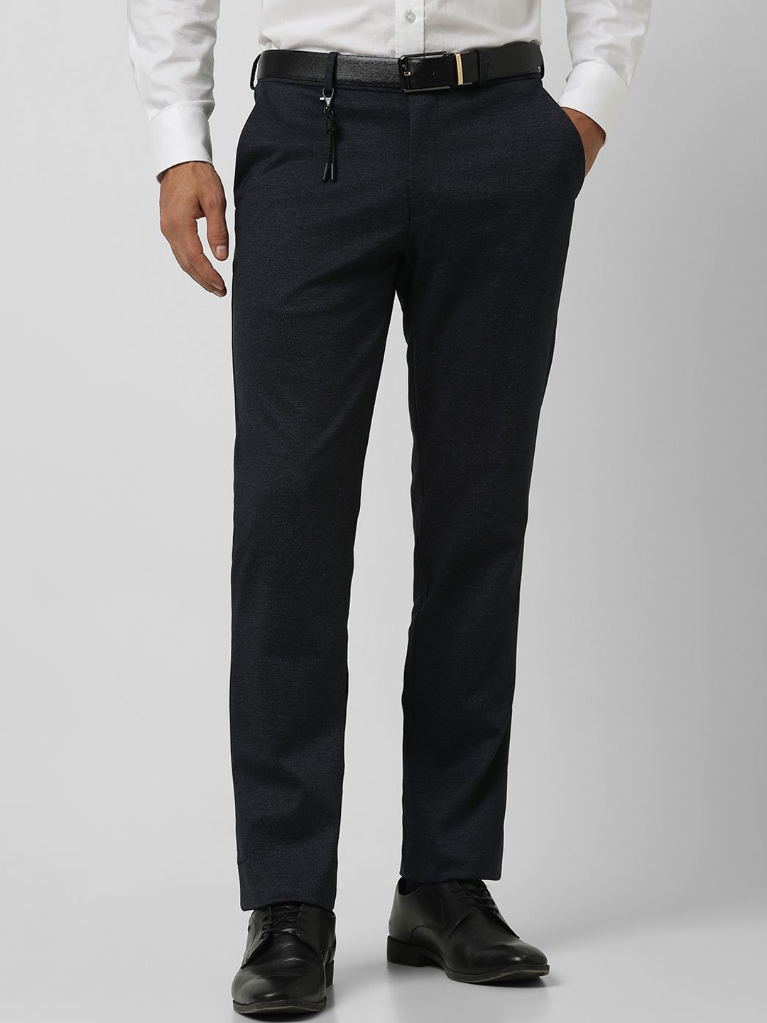 

V Dot Men Textured Slim Fit Formal Trousers, Black