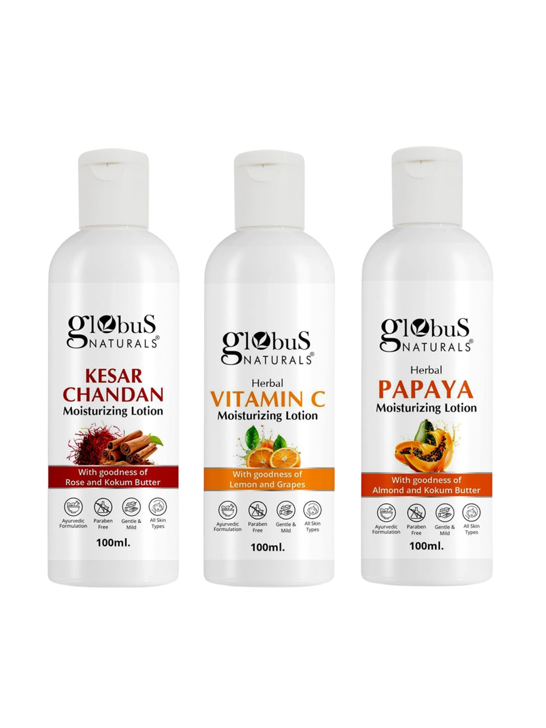 

Globus naturals Set Of 3 Papaya & Vitamin C Moisturizing Body Lotion - 100 ml Each, White