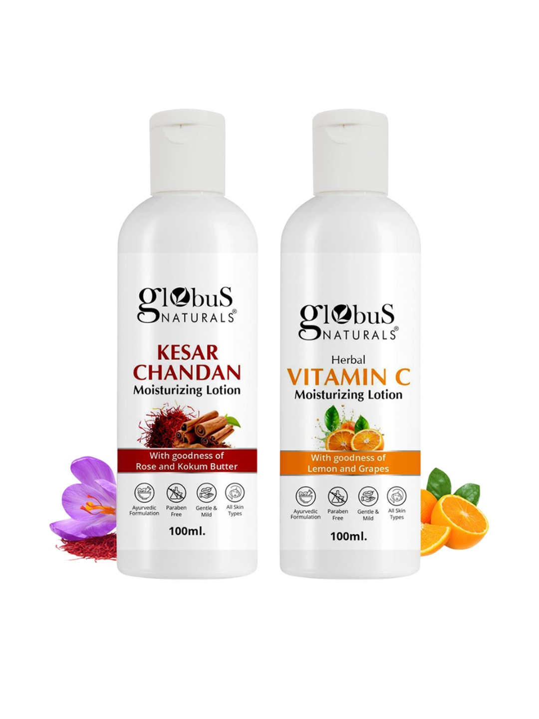 

Globus naturals Set Of 2 Kesar Chandan & Vitamin C Moisturizing Body Lotion - 100 ml Each, White