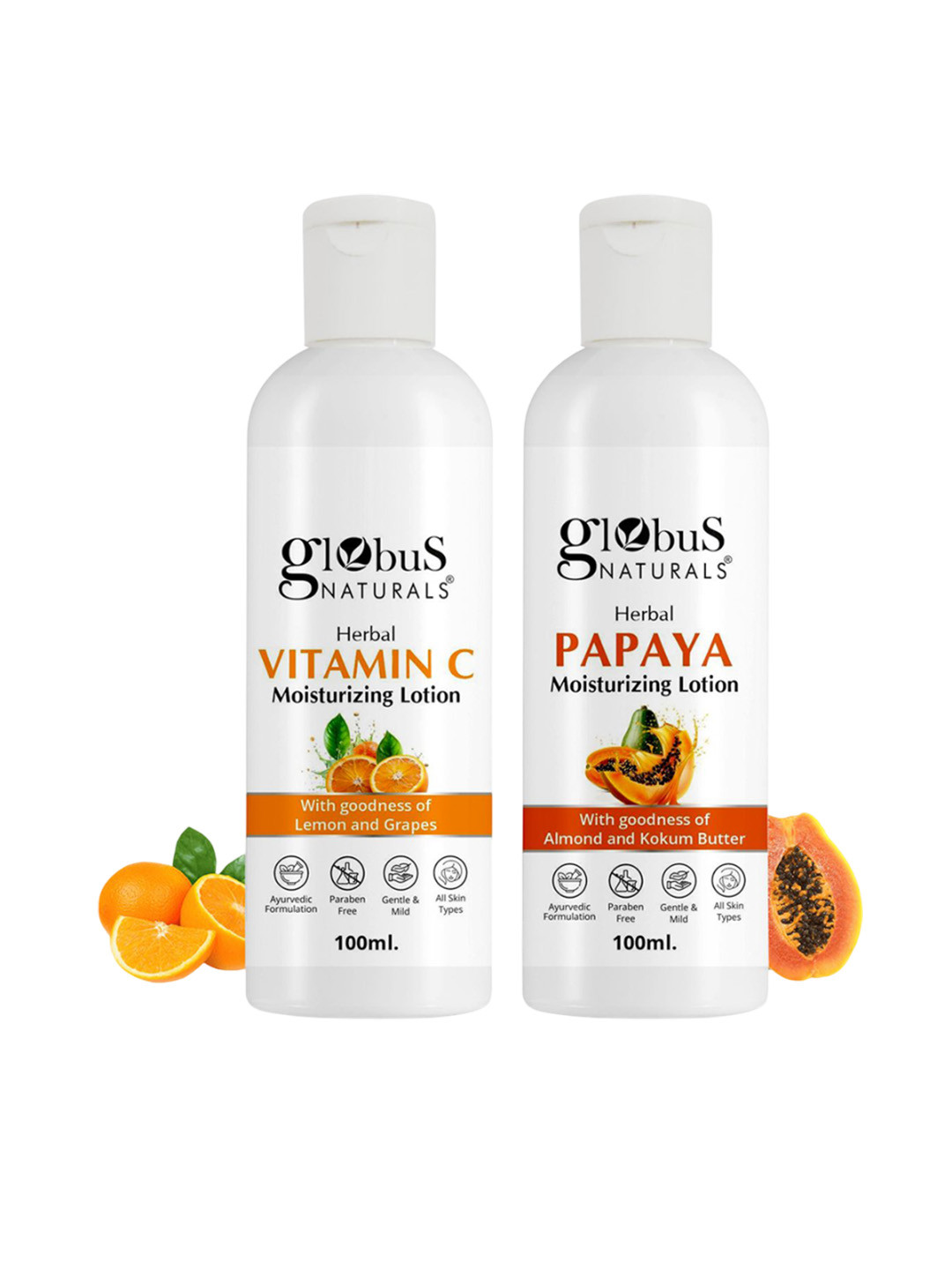 

Globus naturals Set Of 2 Papaya & Vitamin C Moisturizing Body Lotion - 100 ml Each, White
