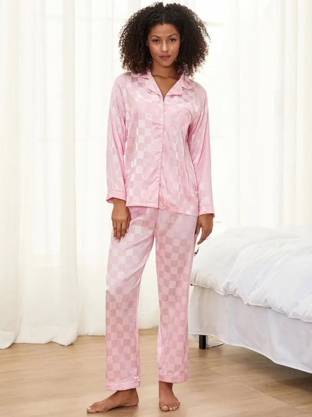 

ANSEE by Addery Women Checked Night suit, Pink