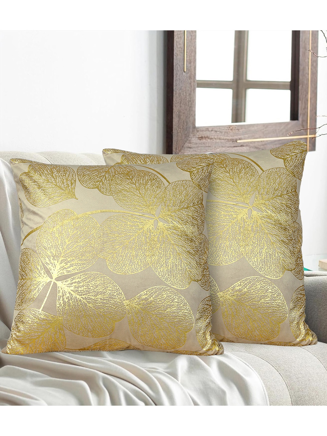 

Myntra Elegant Homes Beige Set of 5 Ethnic Motifs Velvet Square Cushion Covers