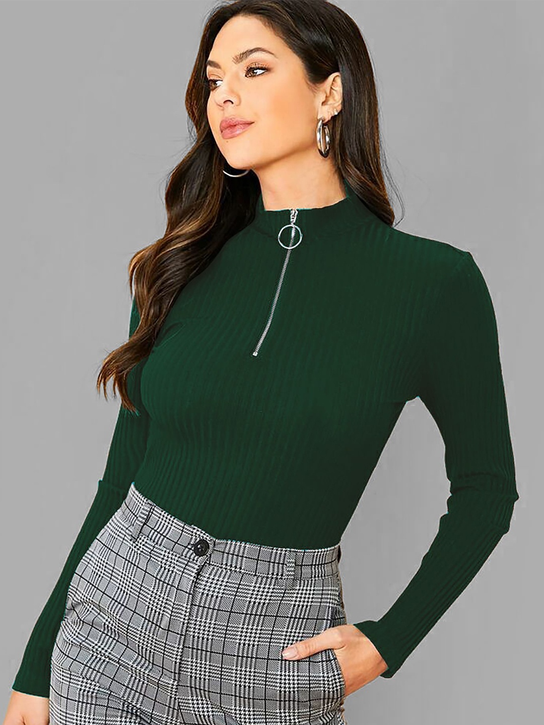 

Dream Beauty Fashion Women Mandarin Collar Top, Green