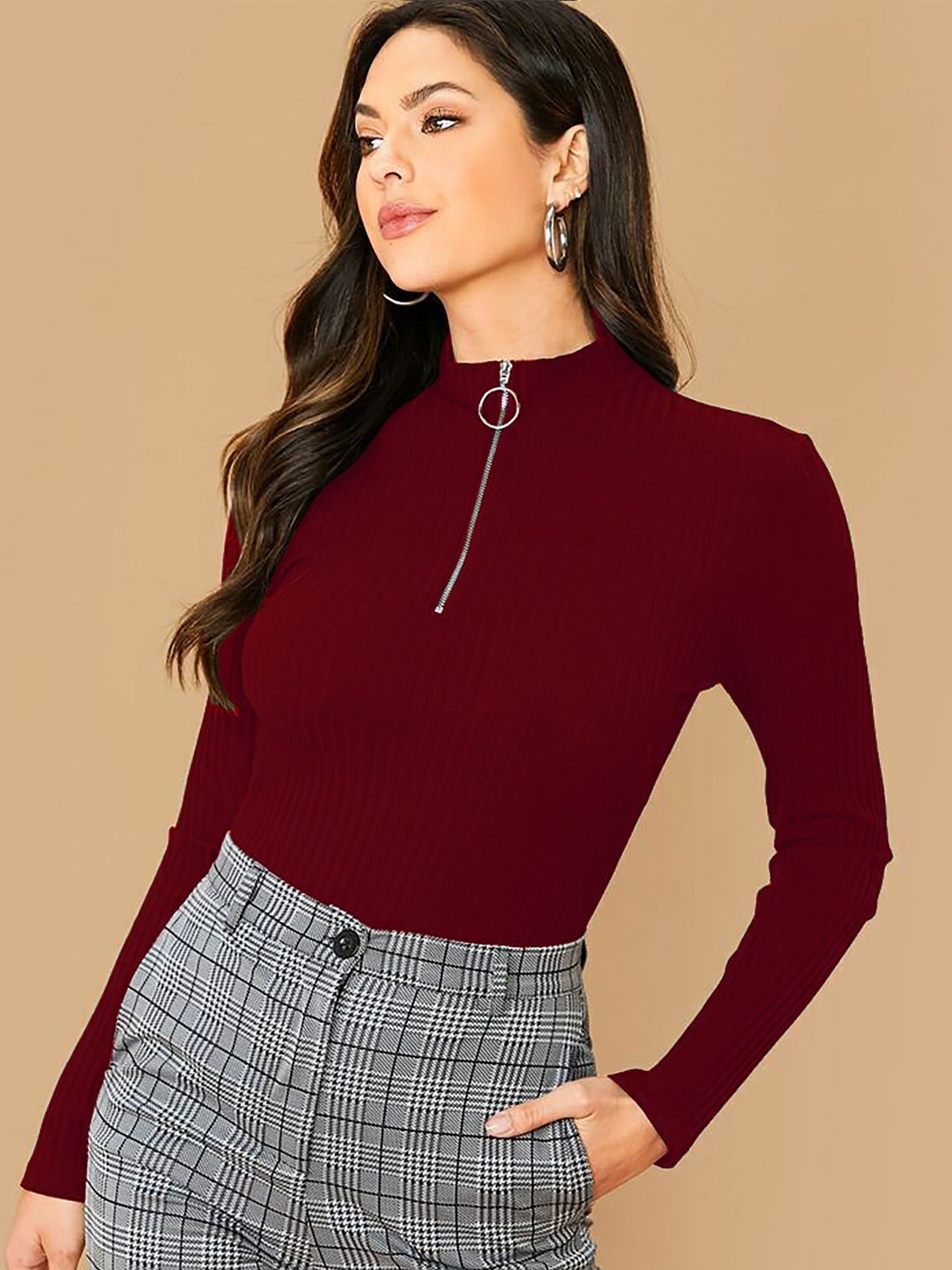 

Dream Beauty Fashion Women Mandarin Collar Top, Maroon