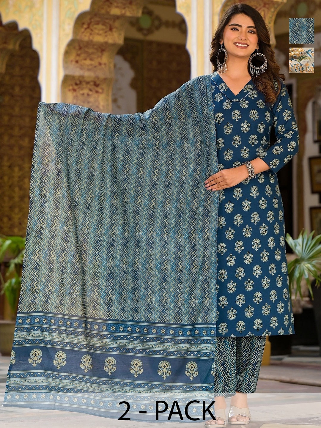 

KALINI Women Ethnic Motifs Printed Regular Kurta with Trousers & With Dupatta, Blue