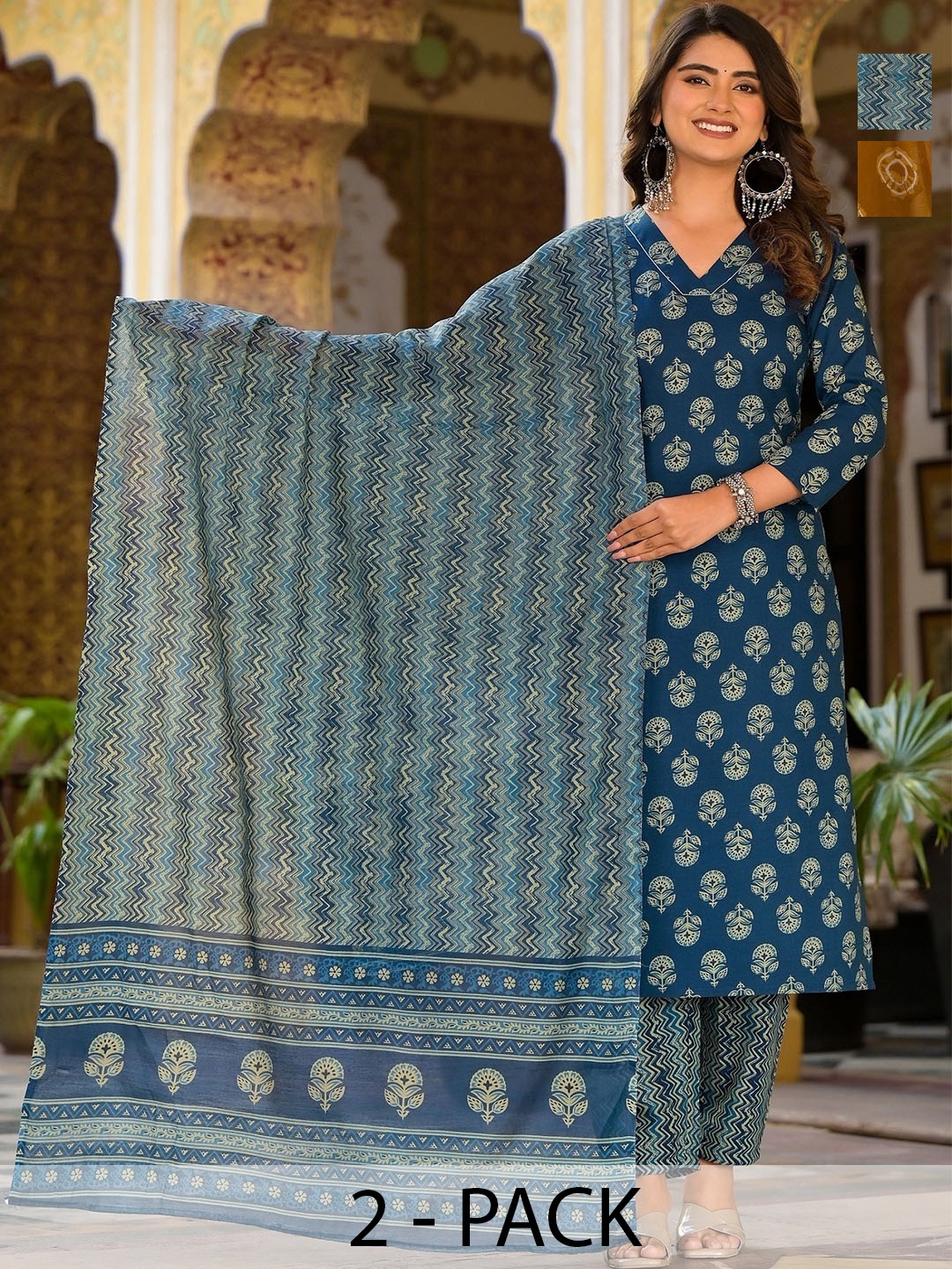 

KALINI Women Ethnic Motifs Printed Regular Kurta with Trousers & With Dupatta, Blue