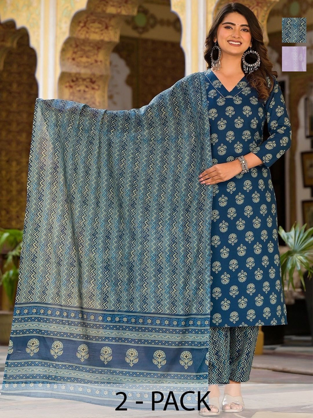 

KALINI Women Ethnic Motifs Printed Regular Kurta with Trousers & With Dupatta, Blue