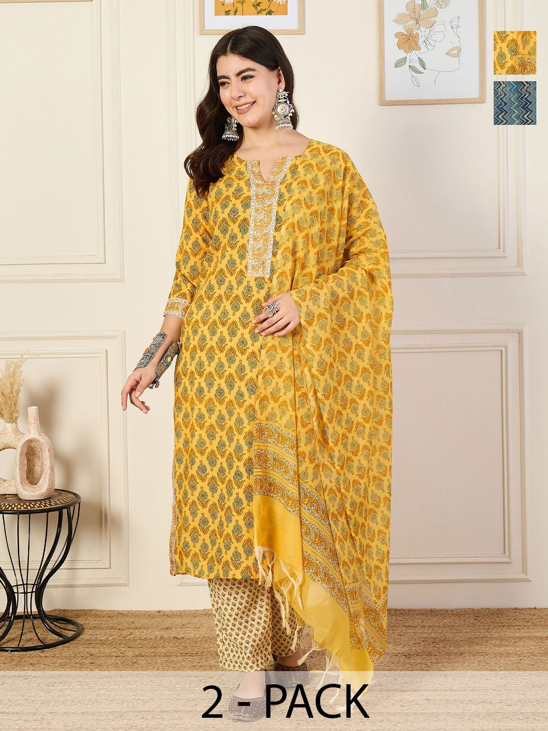

KALINI Women Ethnic Motifs Printed Regular Kurta with Trousers & With Dupatta, Blue
