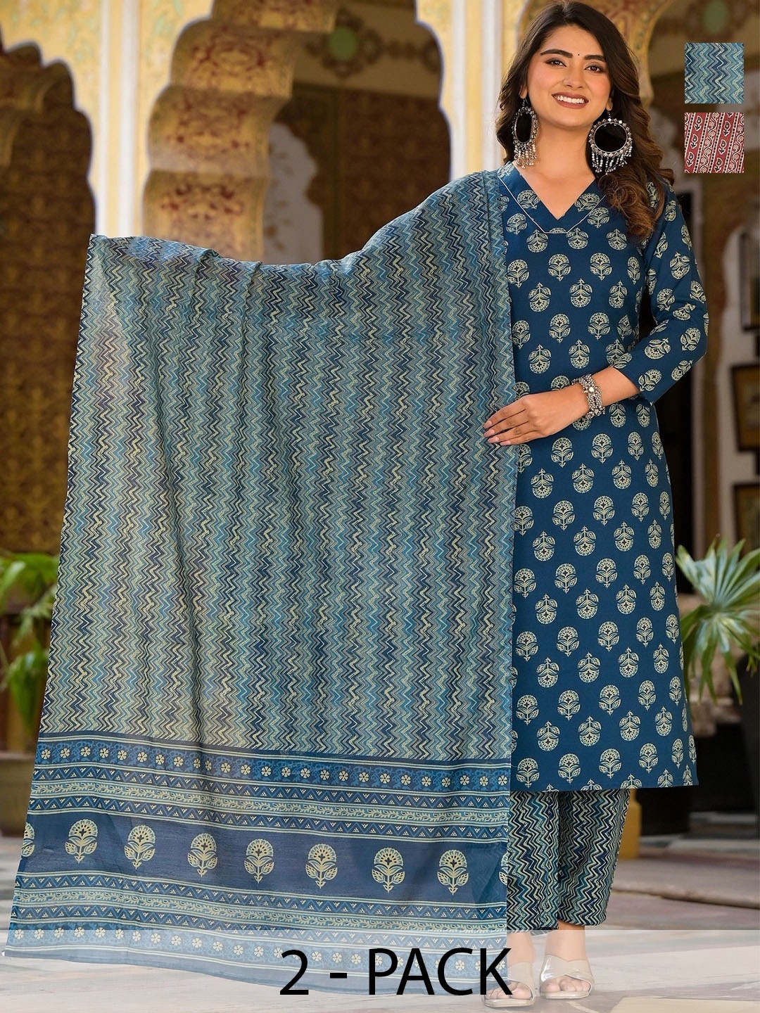 

KALINI Women Ethnic Motifs Printed Regular Kurta with Trousers & With Dupatta, Blue
