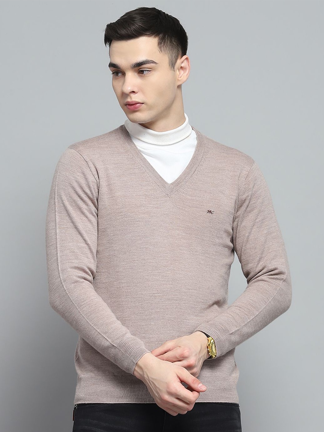 

Monte Carlo Men Woollen Pullover Sweater, Beige