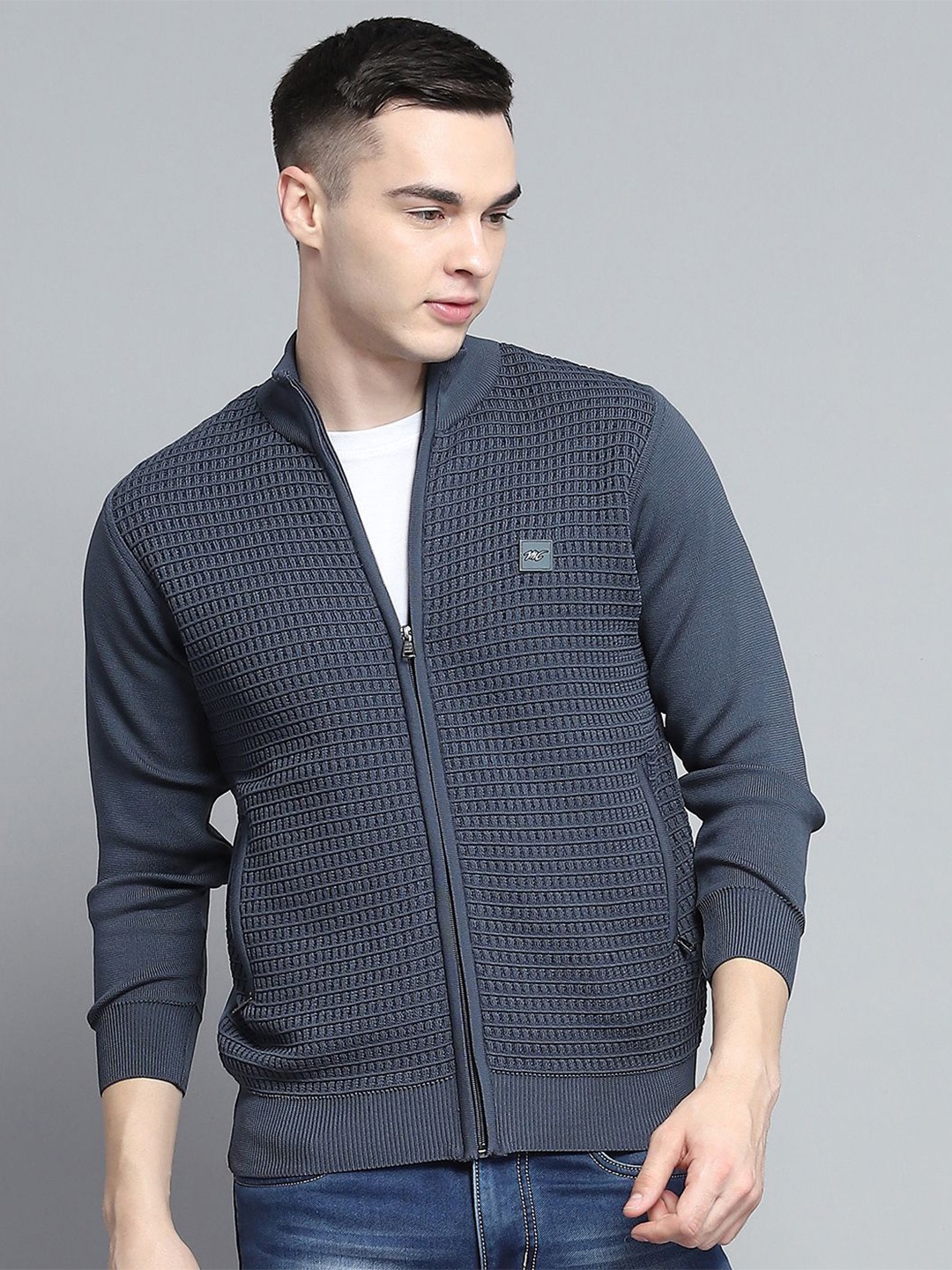 

Monte Carlo Men Self Design Mock Neck Full Sleeve Pullover, Grey