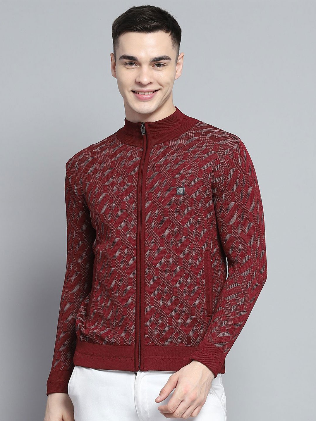 

Monte Carlo Men Woollen Cardigan, Maroon