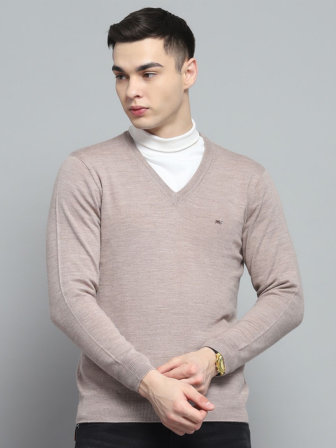 

Monte Carlo Men Long Sleeves Woollen Pullover, Beige