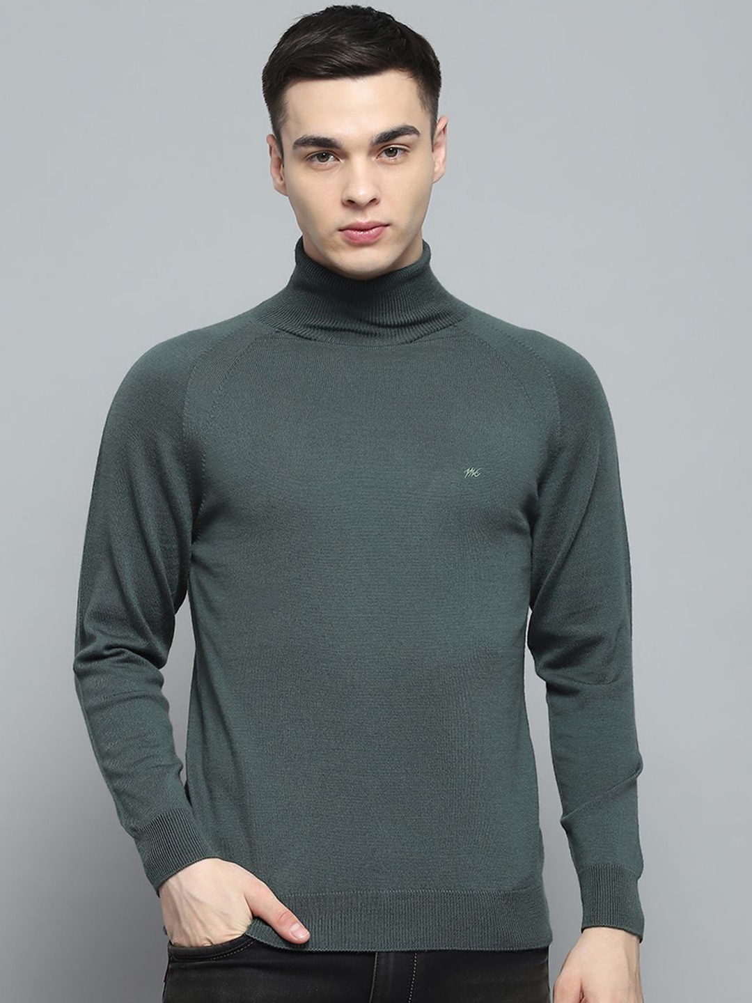 

Monte Carlo Men High Neck Woollen Pullover, Green