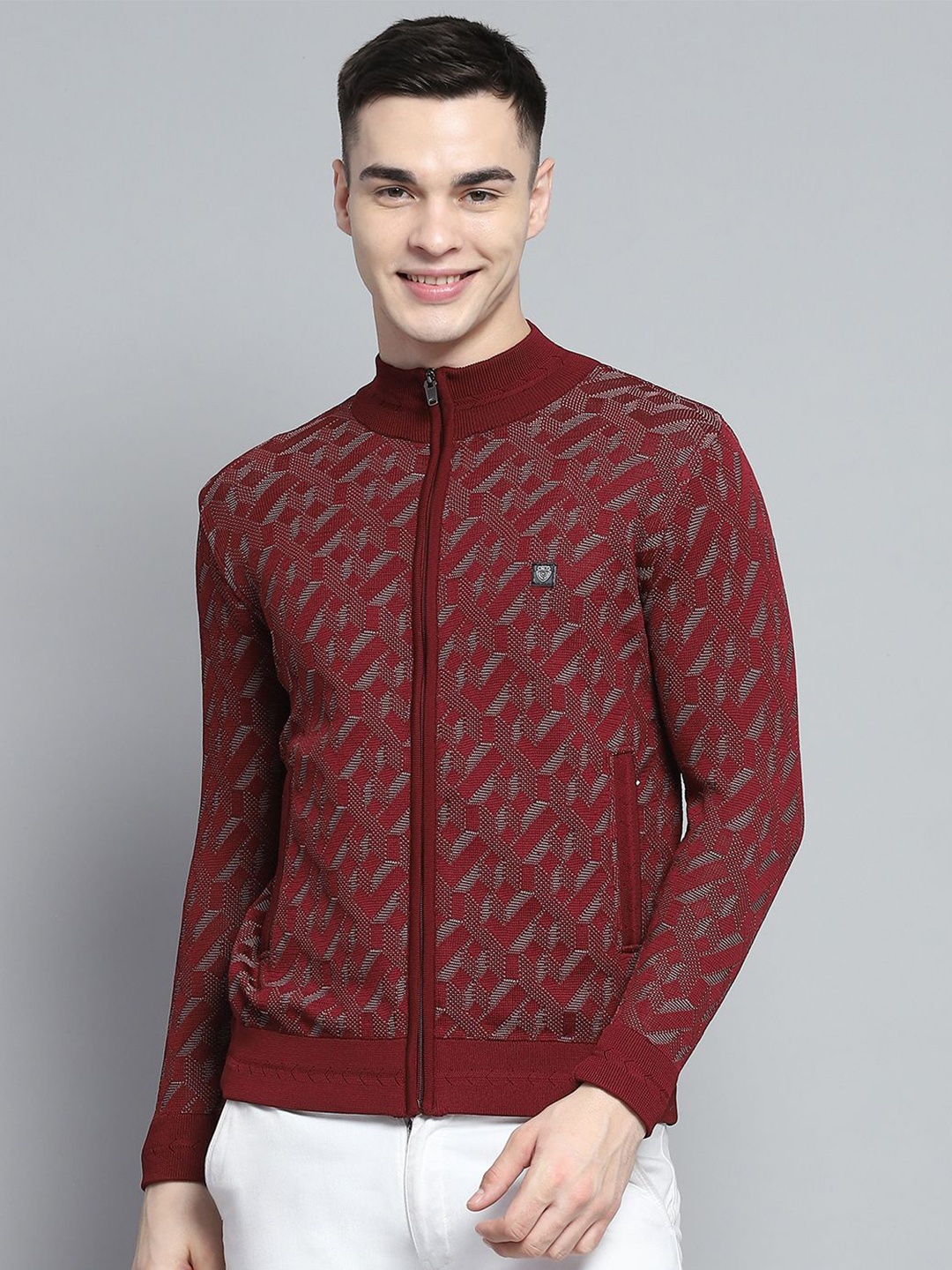 

Monte Carlo Men Self Design Pullover Sweaters, Maroon