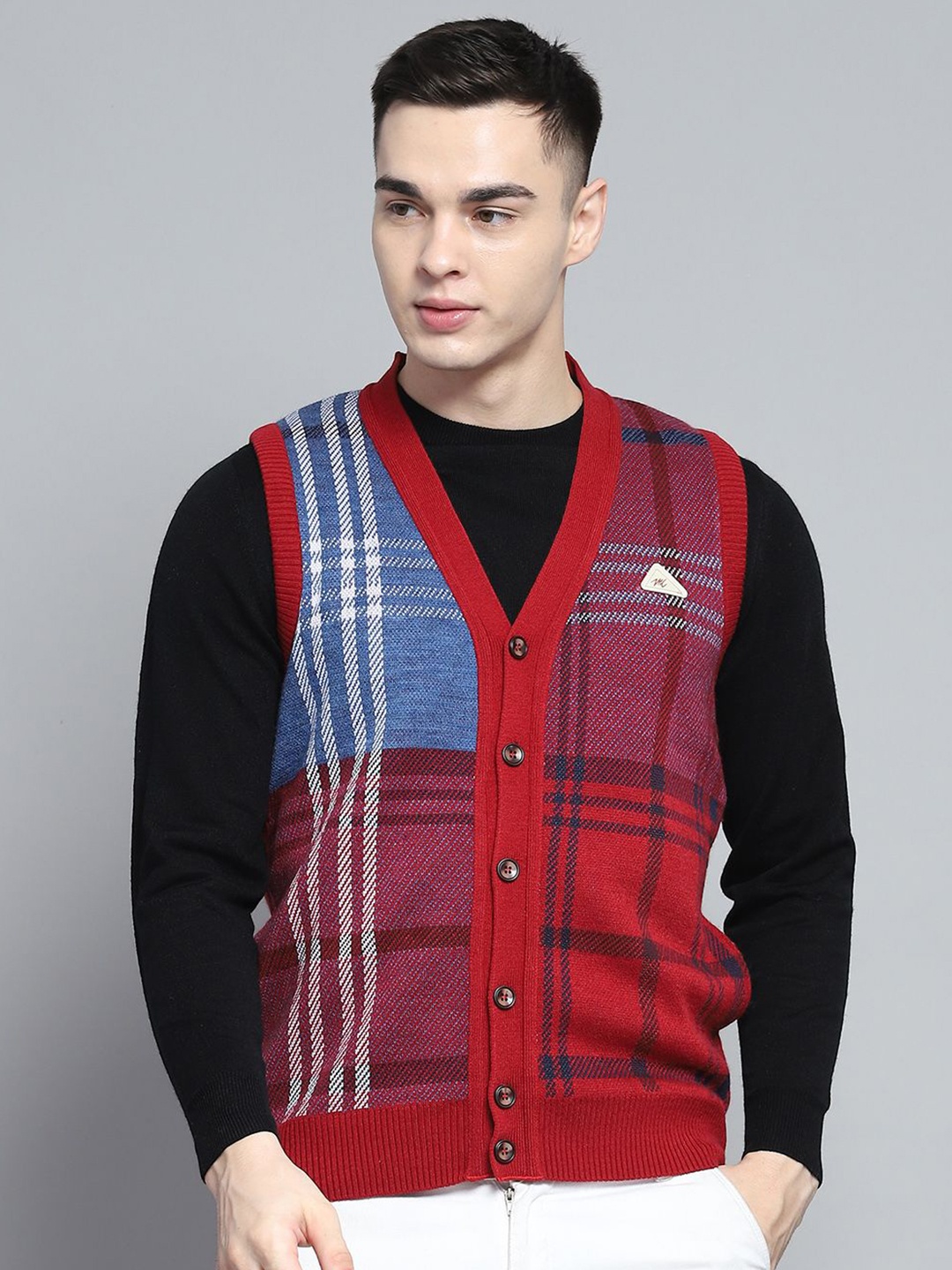 

Monte Carlo Men Checked Woollen Cardigan, Red