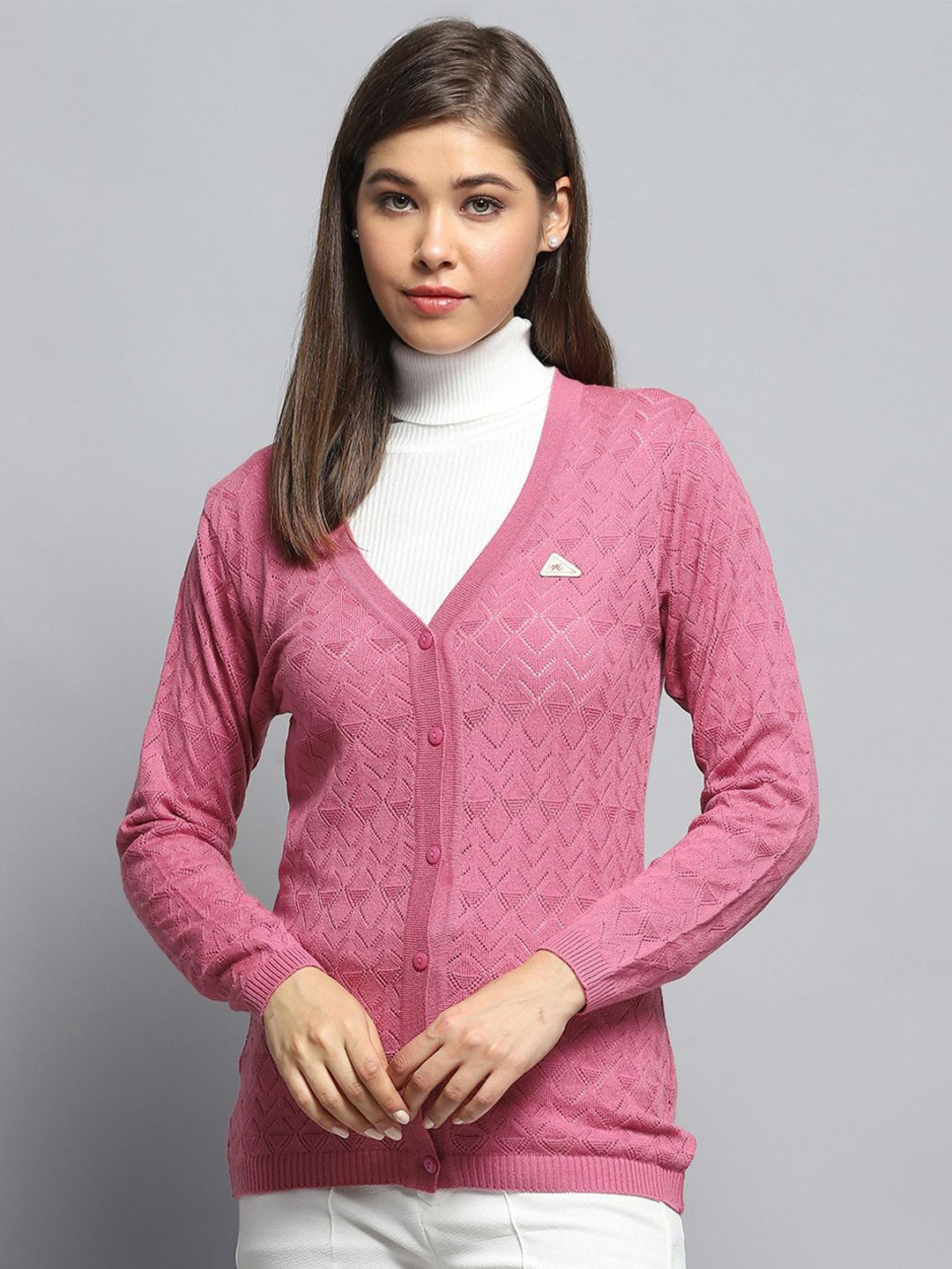 

Monte Carlo Women Woollen Cable Knit Cardigan, Pink
