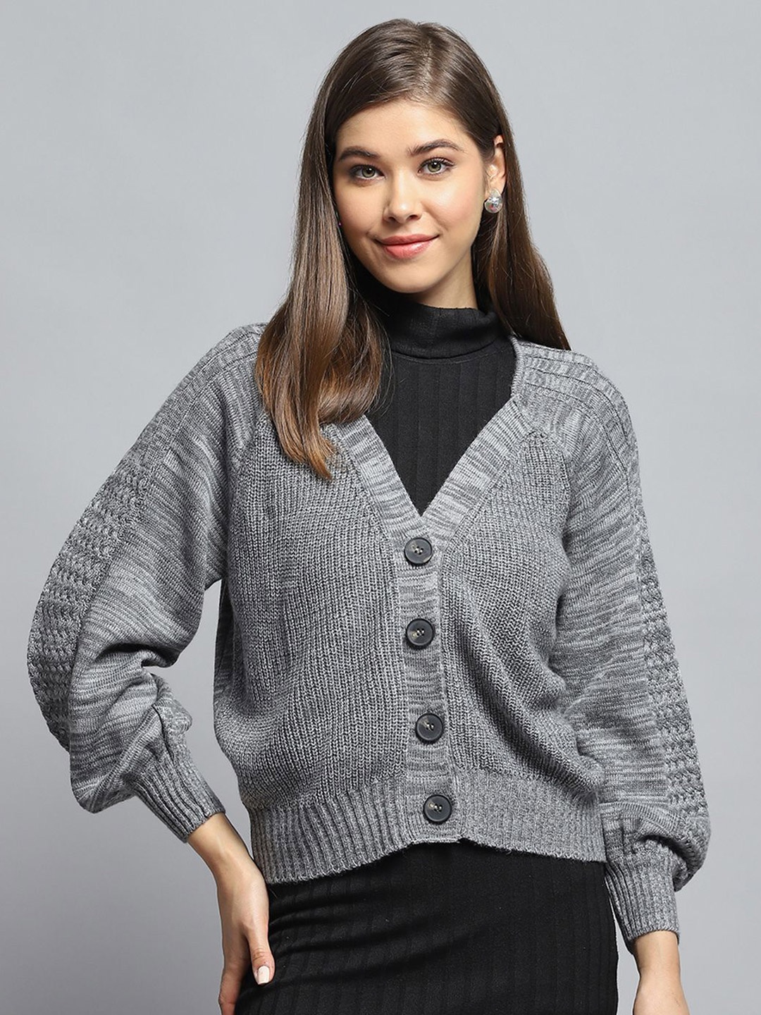 

Monte Carlo Women Woollen Cardigan, Grey