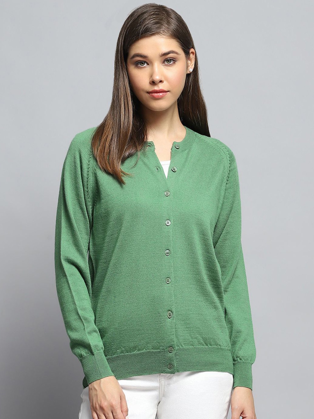 

Monte Carlo Women Long Sleeves Woollen Cardigan, Green