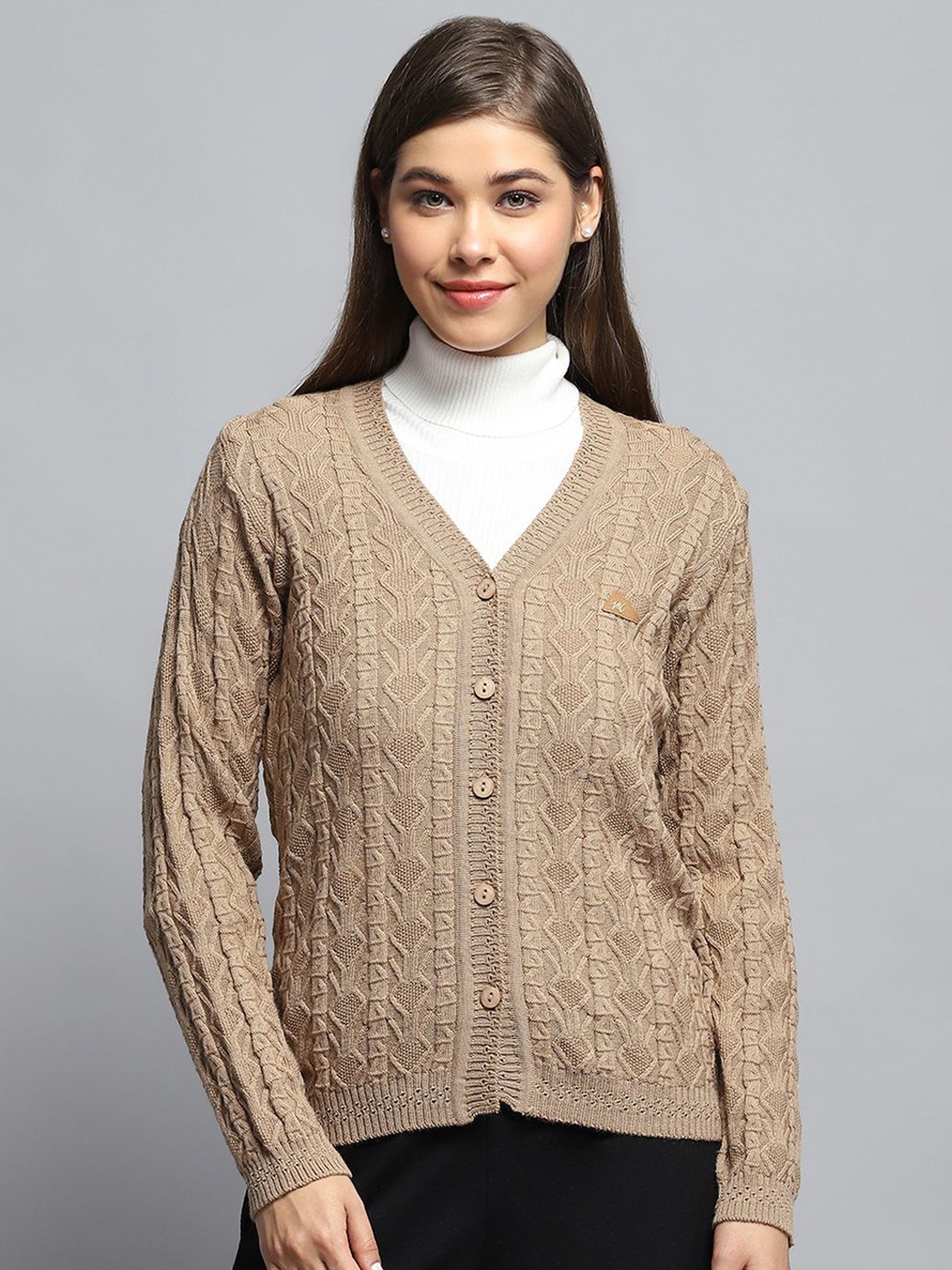 

Monte Carlo Women Cable Knit Woollen Cardigan, Brown