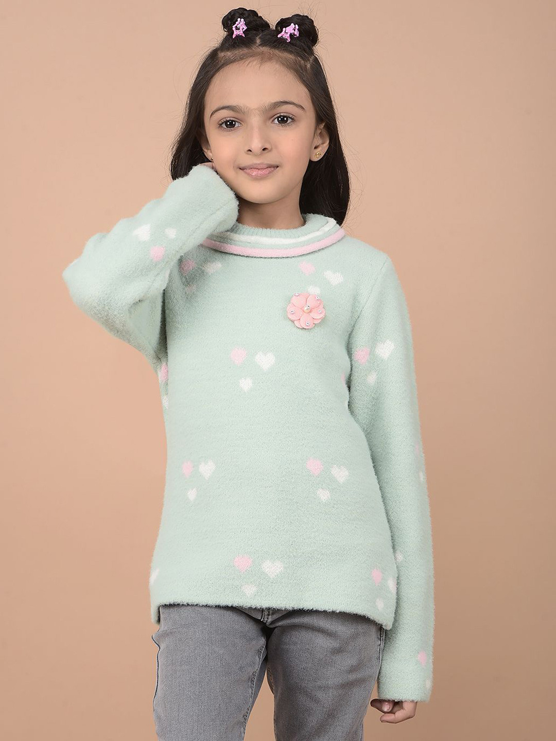 

Crimsoune Club Girls Embroidered Pullover with Embroidered Detail, Green