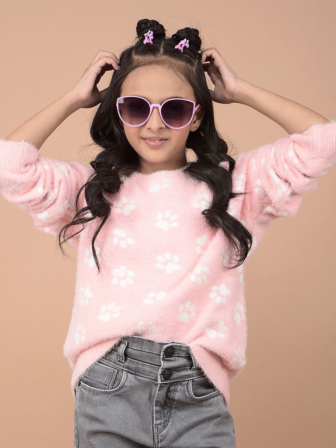 

Crimsoune Club Girls Printed Round Neck Pullover, Pink