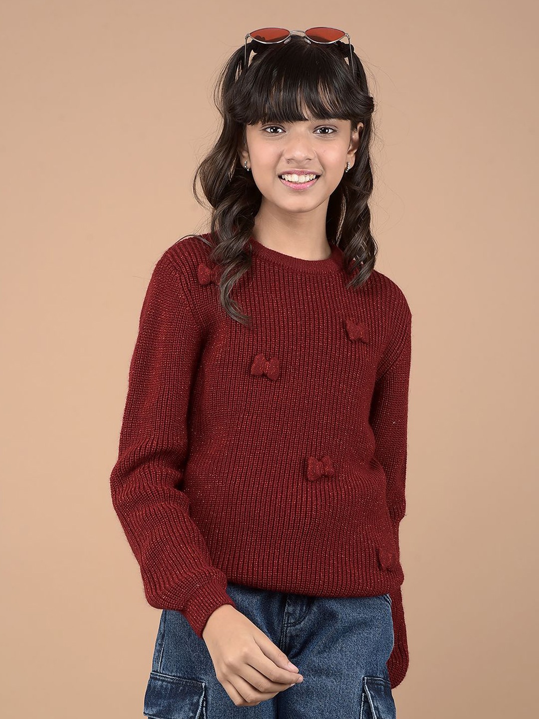

Crimsoune Club Girls Cable Knit Pullover, Red