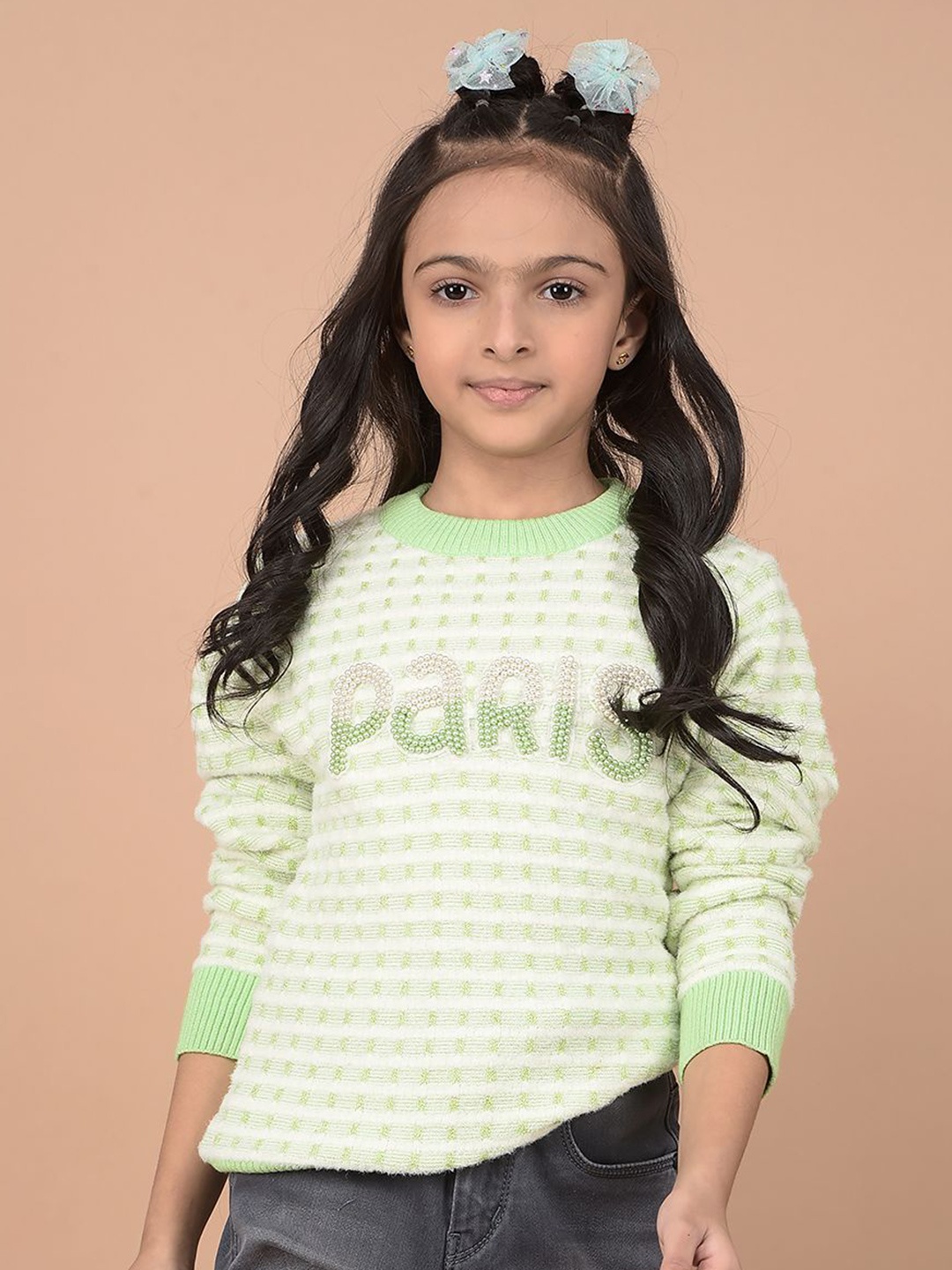 

Crimsoune Club Girls Self Design Pullover, Green