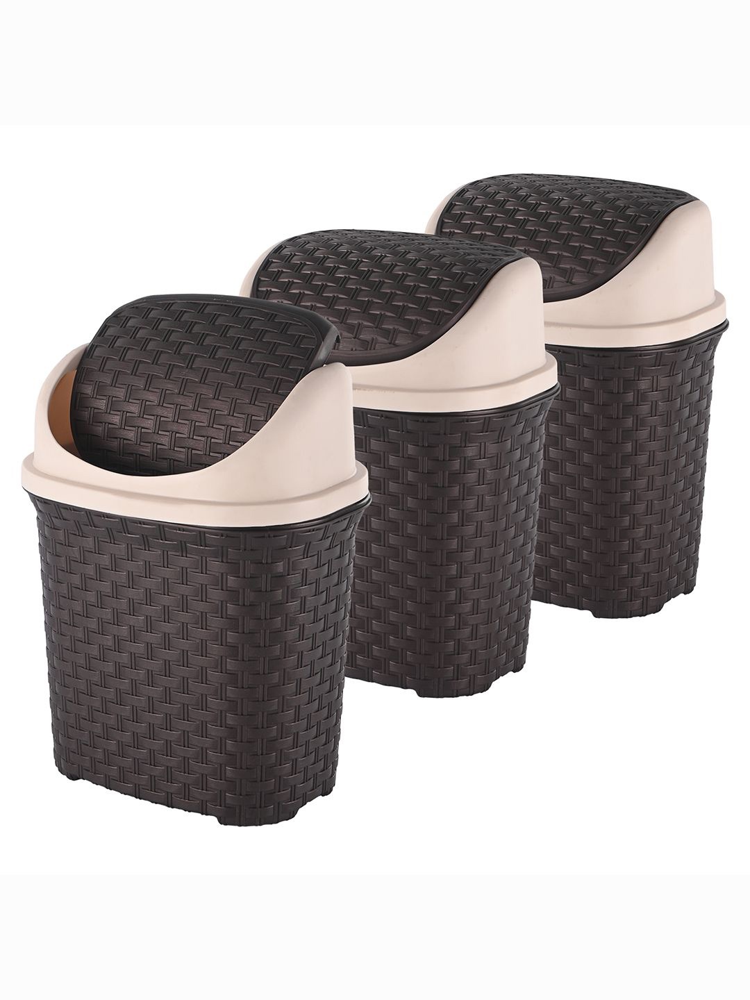 

Kuber Industries 3-Pcs Brown Textured Check Dhakkan Pedal Dustbin - 7 Ltrs