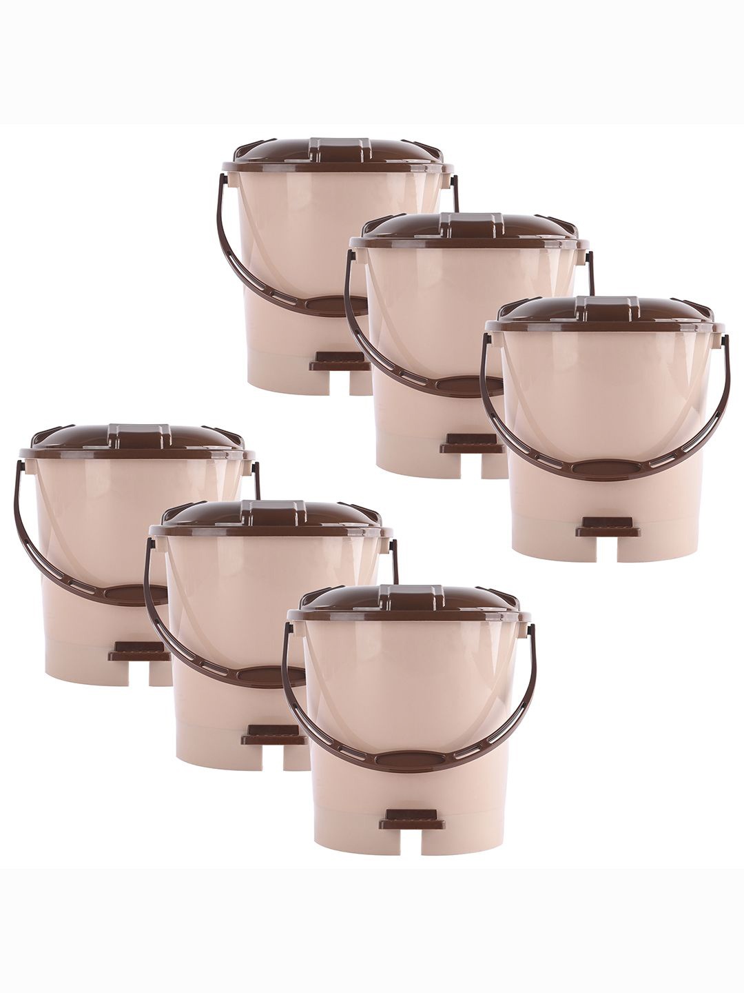 

Kuber Industries 6-Pcs Cream Colored & Brown Check Dhakkan Pedal Dustbins - 7 Ltrs