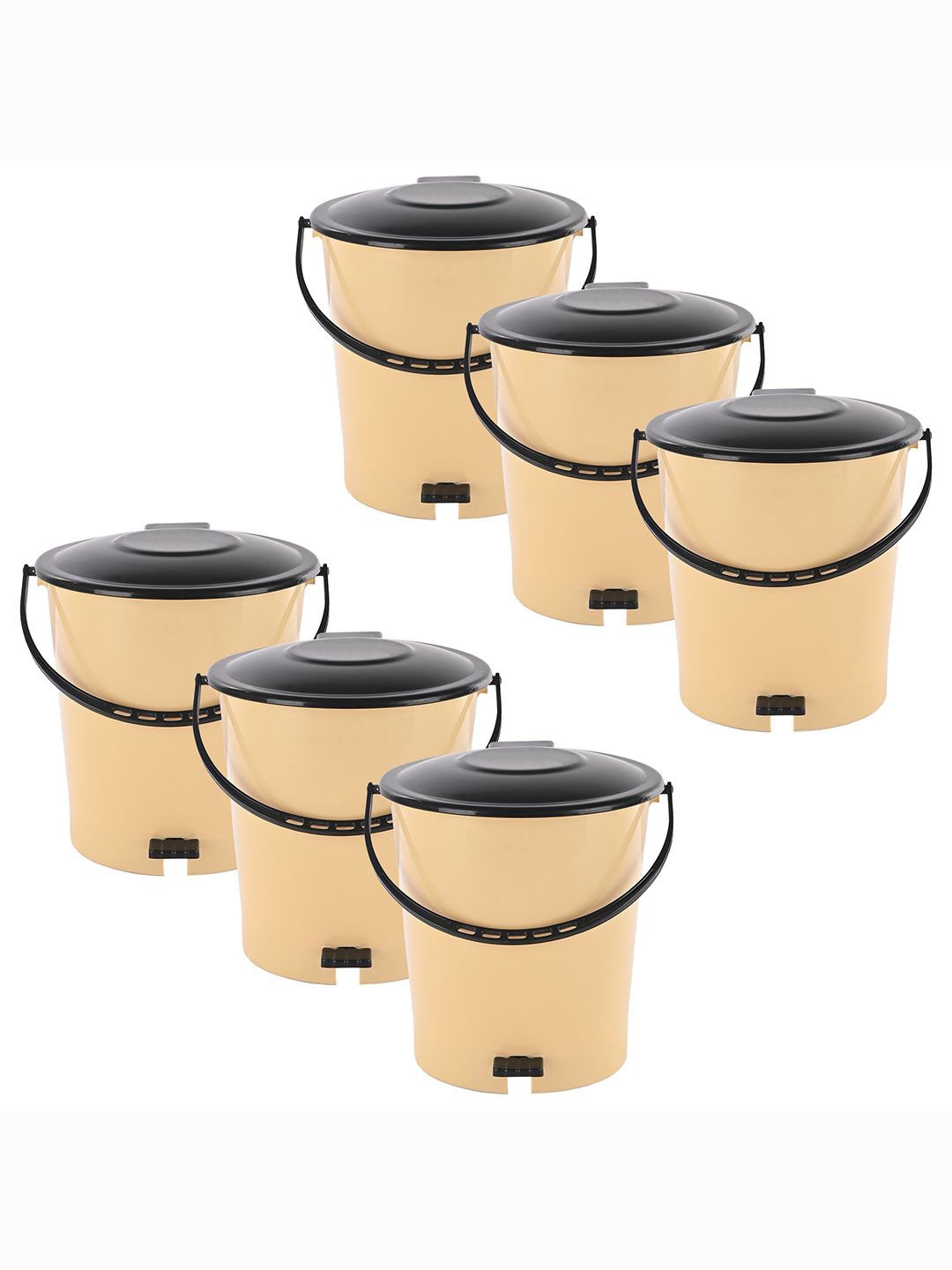 Kuber Industries 6-Pcs Cream Colored & Black Pedal Dustbin - 7Ltrs