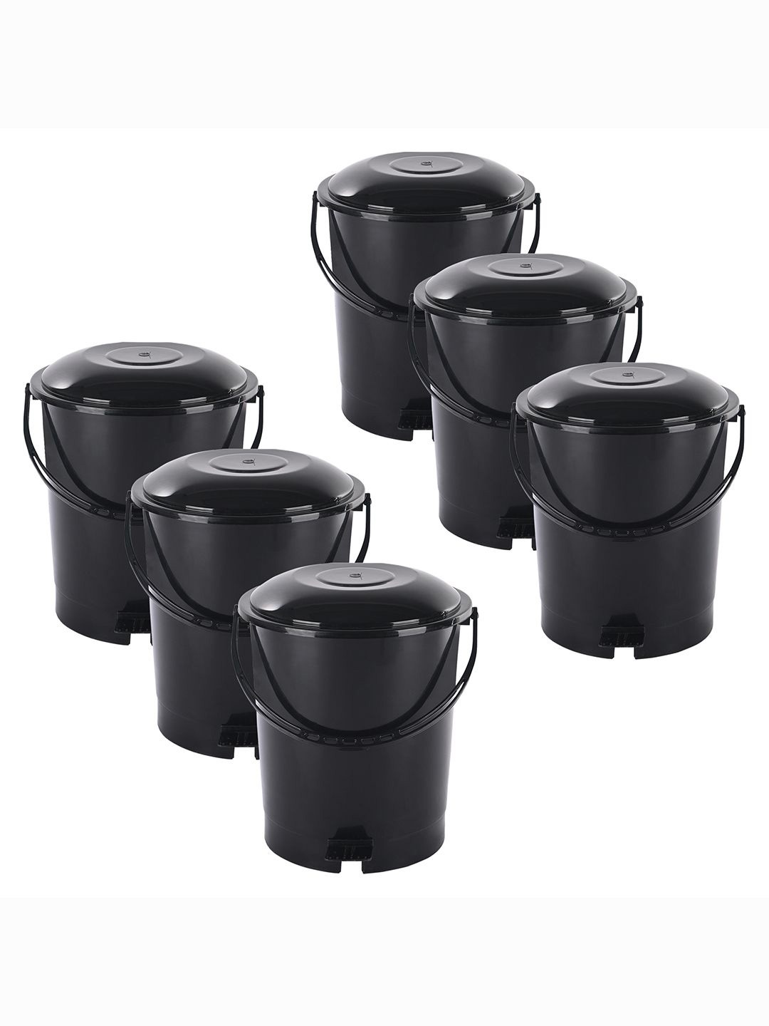 

Kuber Industries 6-Pcs Black Check Dhakkan Pedal Dustbins - 7 Ltrs