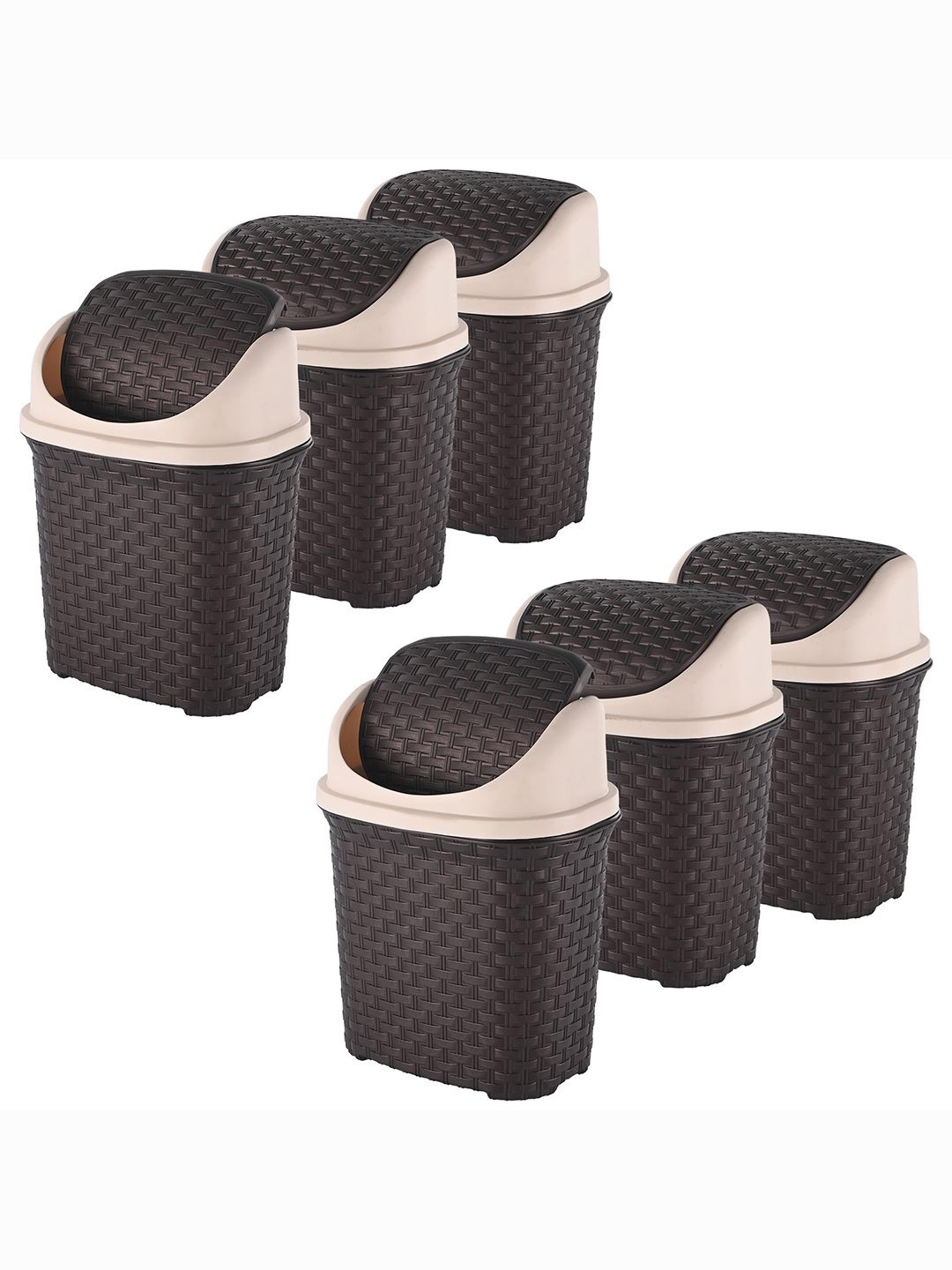 

Kuber Industries 6-Pcs Brown Textured Check Dhakkan Pedal Dustbin - 7 Ltrs