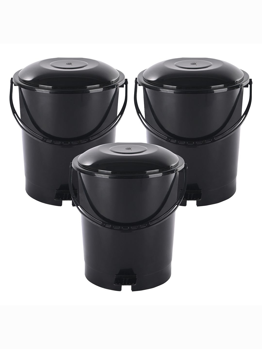 

Kuber Industries 3-Pcs Black Check Dhakkan Pedal Dustbins - 7 Ltrs