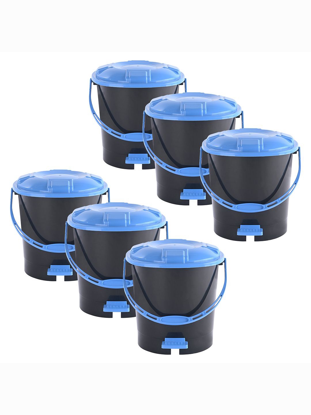 

Kuber Industries 6-Pcs Black & Blue Check Dhakkan Pedal Dustbins - 7 Ltrs