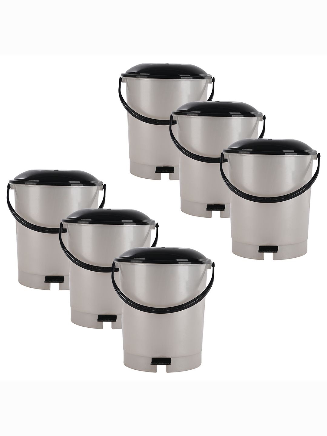 

Kuber Industries 6-Pcs White & Black Check Dhakkan Pedal Dustbins - 10 Ltrs