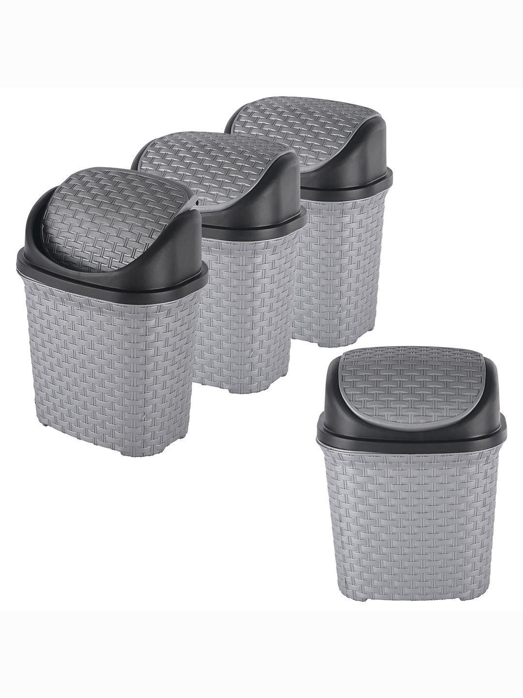 

Kuber Industries 4-Pcs Grey & Black Textured Check Dhakkan Pedal Dustbin - 7 Ltrs