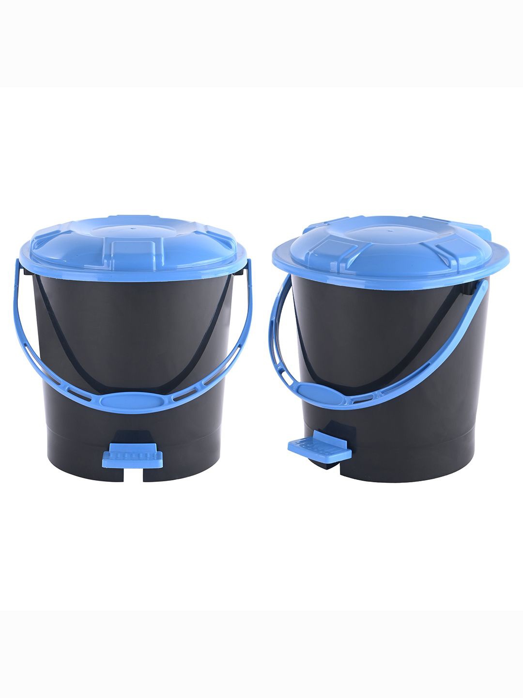

Kuber Industries 2-Pcs Black & Blue Check Dhakkan Pedal Dustbins